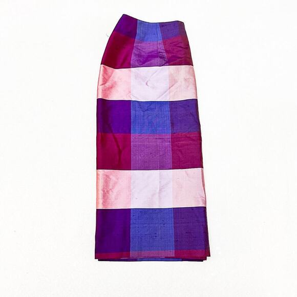 Jeremy Spenser Madras Plaid 100% Silk Checkered Pencil Skirt Purple Size 6 - Picture 6 of 6